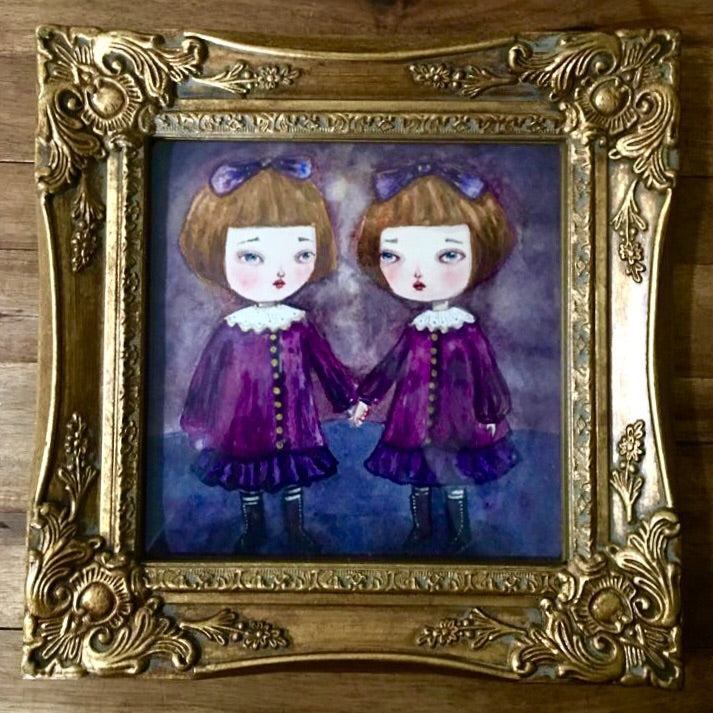 Danita Watercolor Original Painting Halloween Creepy Twins Sisters Redrum Illustration
