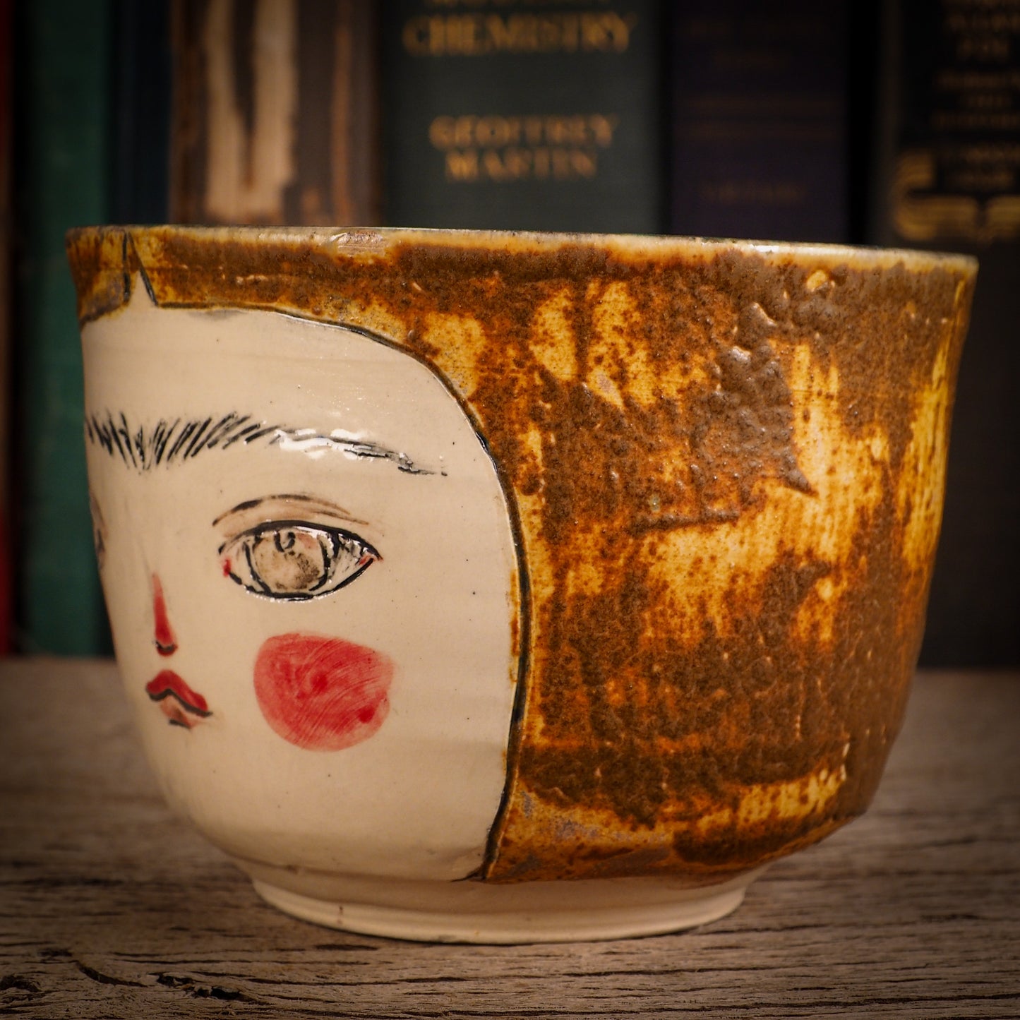  this is an original handmade glazed stoneware ceramic bowl by Idania Salcido the artist behind Danita Art, with Frida Kahlo hand sculpted on it, this is a unique and original home decoration one of a kind kitchenware piece.