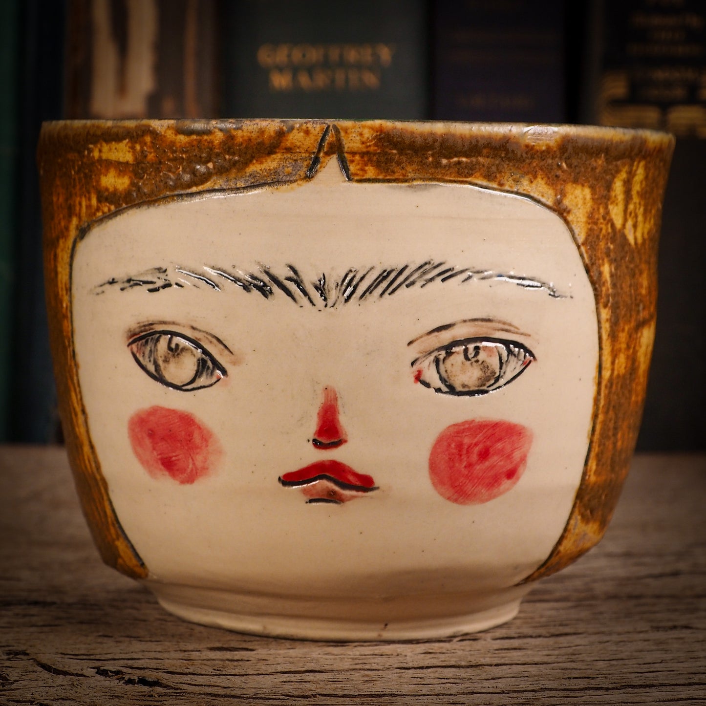  this is an original handmade glazed stoneware ceramic bowl by Idania Salcido the artist behind Danita Art, with Frida Kahlo hand sculpted on it, this is a unique and original home decoration one of a kind kitchenware piece.