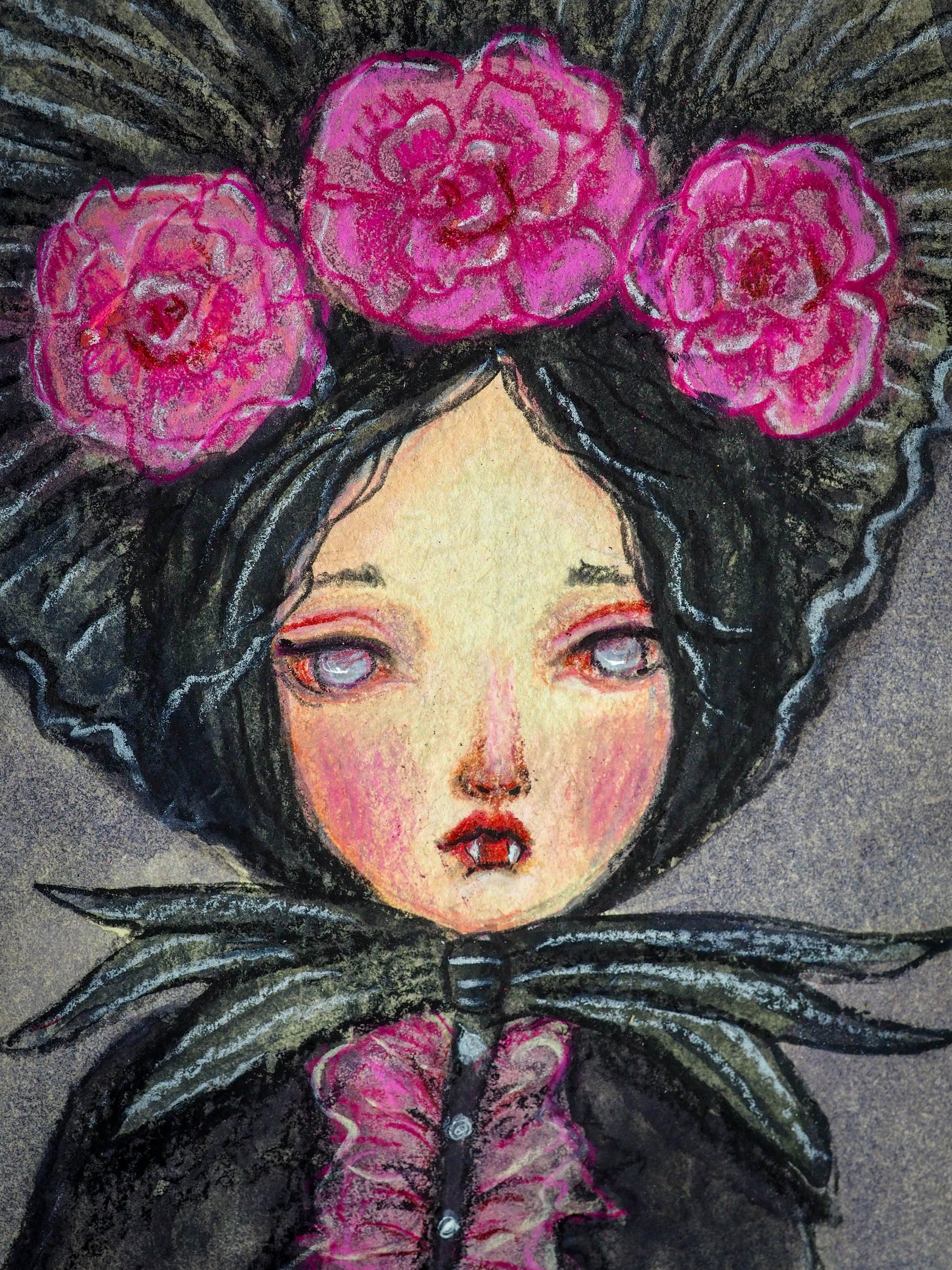 MINA THE VAMPIRE - An original watercolor painting on vintage book cover by Danita Art, Original Art by Danita Art