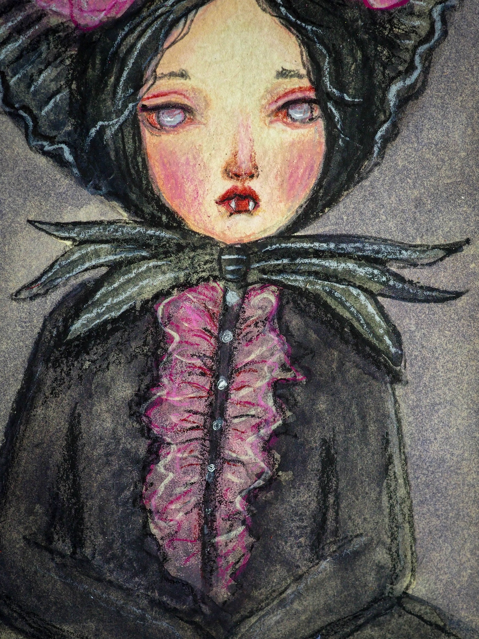 MINA THE VAMPIRE - An original watercolor painting on vintage book cover by Danita Art, Original Art by Danita Art