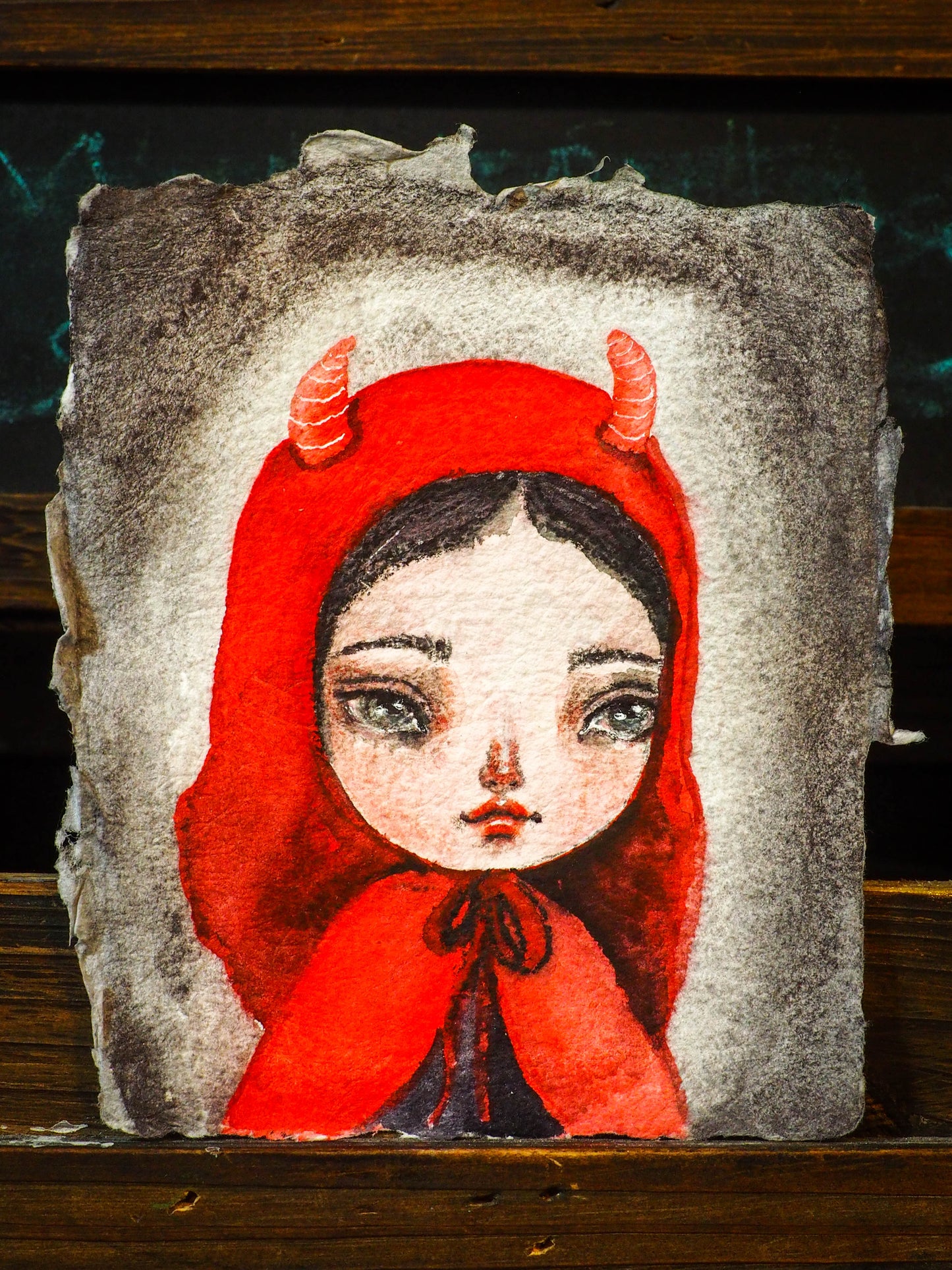 LUCY THE DEVIL GIRL - An original watercolor on rough paper by Danita Art, Original Art by Danita Art