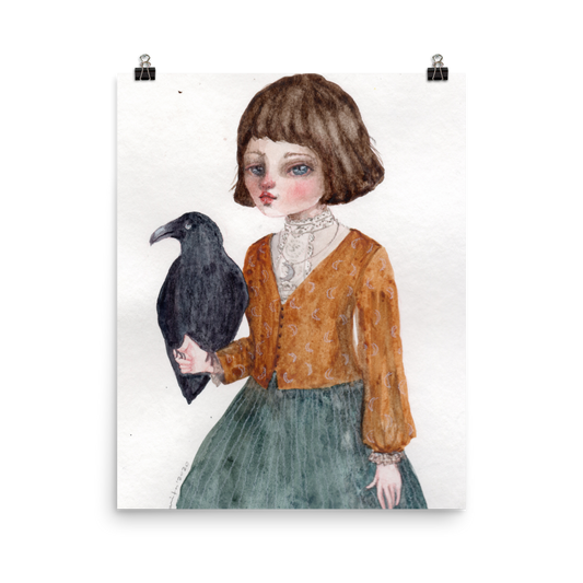 Raven Crow Bird Animal Girl Watercolor Painting by Idania Salcido Danita Art. Did you miss you favorite painting from Idania Salcido, the artist behind Danita Art? Or maybe you are looking for something beautiful to fill a frame or hang on a wall and the original is no longer available? You can get it as a print from my shop! Printed as Museum-quality posters made on thick durable matte paper.
